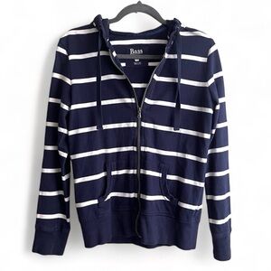 G.H. Bass navy and white stripe full zip cotton hooded jacket